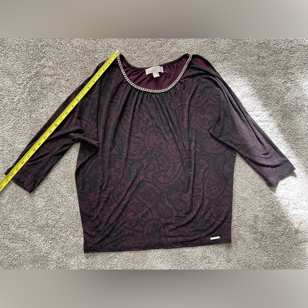 Michael Kors Burgundy Paisley Chain-Trim Blouse - Picture 3 of 10
